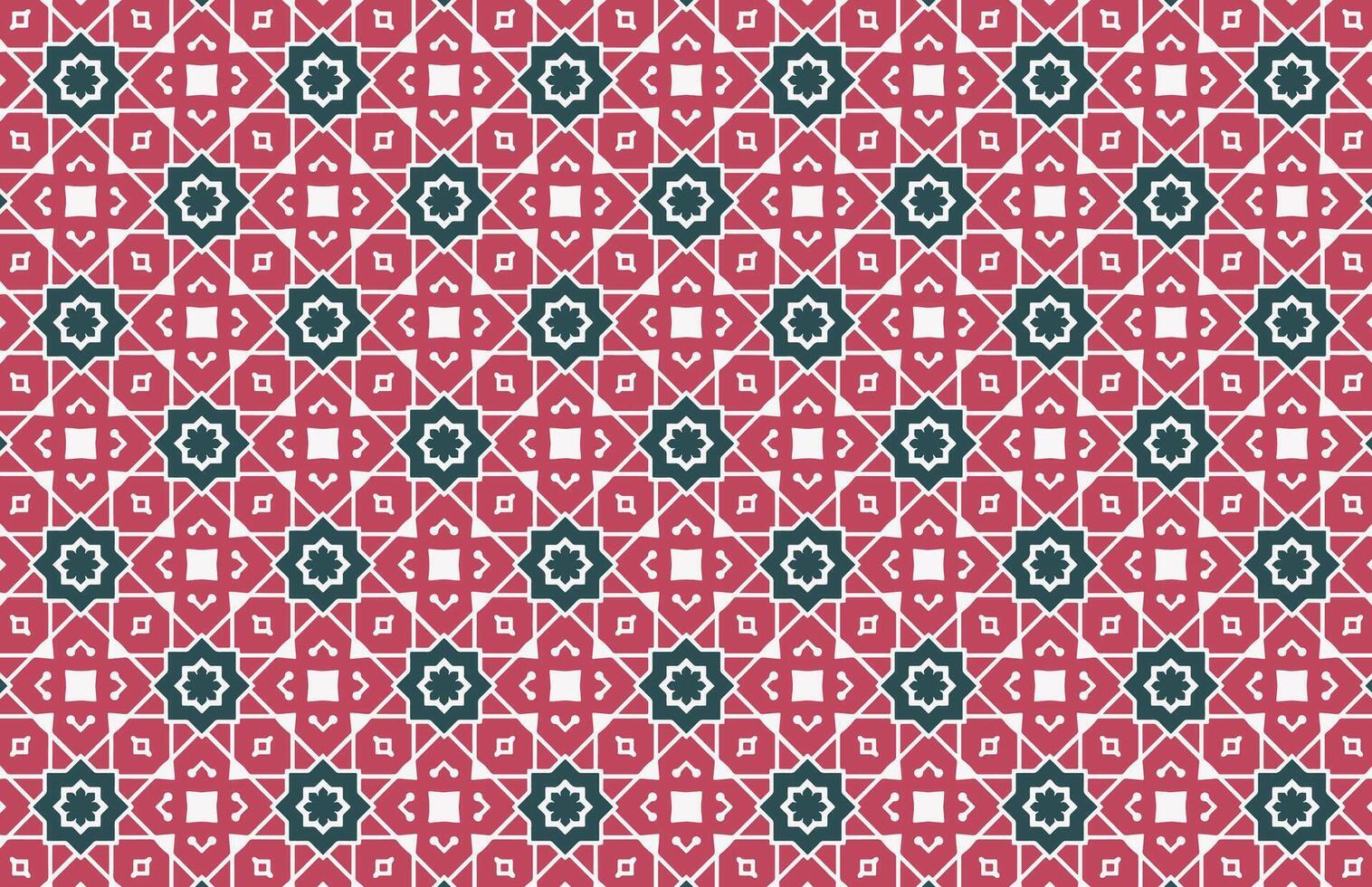 Moroccan red and green, white fabric design pattern vector