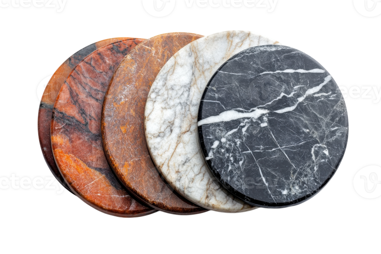Collection of round marble coasters in various colors showcasing stylish and functional design elements png