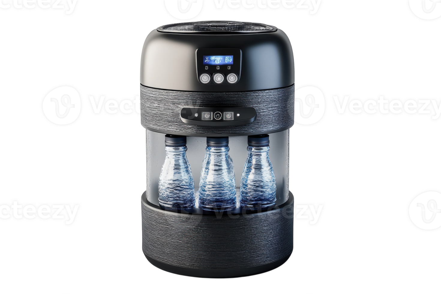Modern water dispenser with three bottles ready for use in a clean, minimalist setting suitable for an office or home png