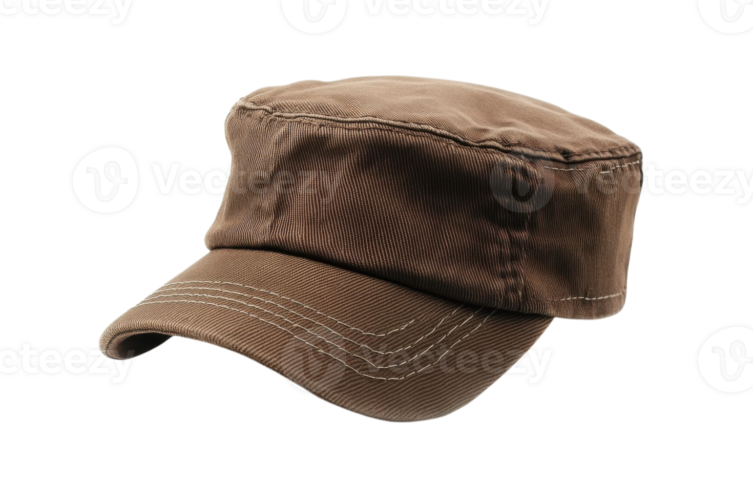 Brown fabric cap resting on a flat surface with natural lighting in a simple setting png