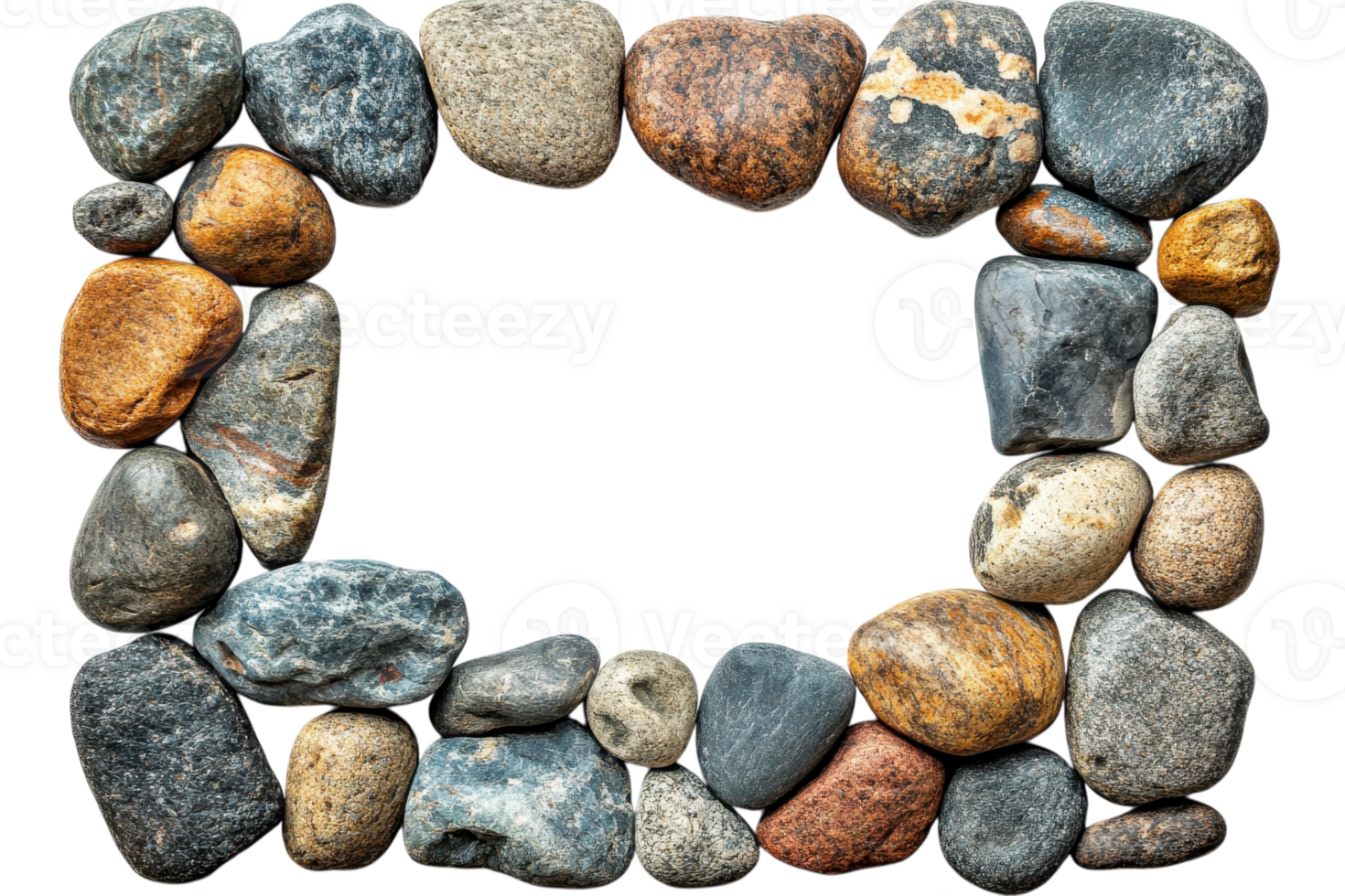 Decorative frame made of natural stones arranged on a plain surface highlighting texture and color variations png
