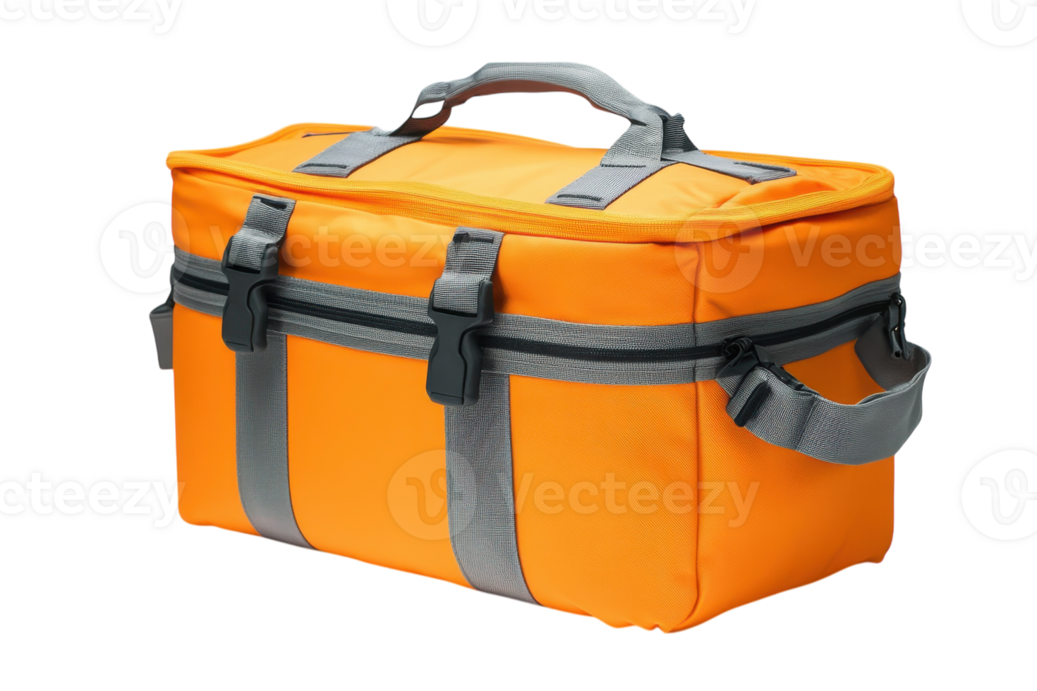 Bright orange insulated lunch bag with durable straps and sturdy design suitable for outdoor activities or daily use png
