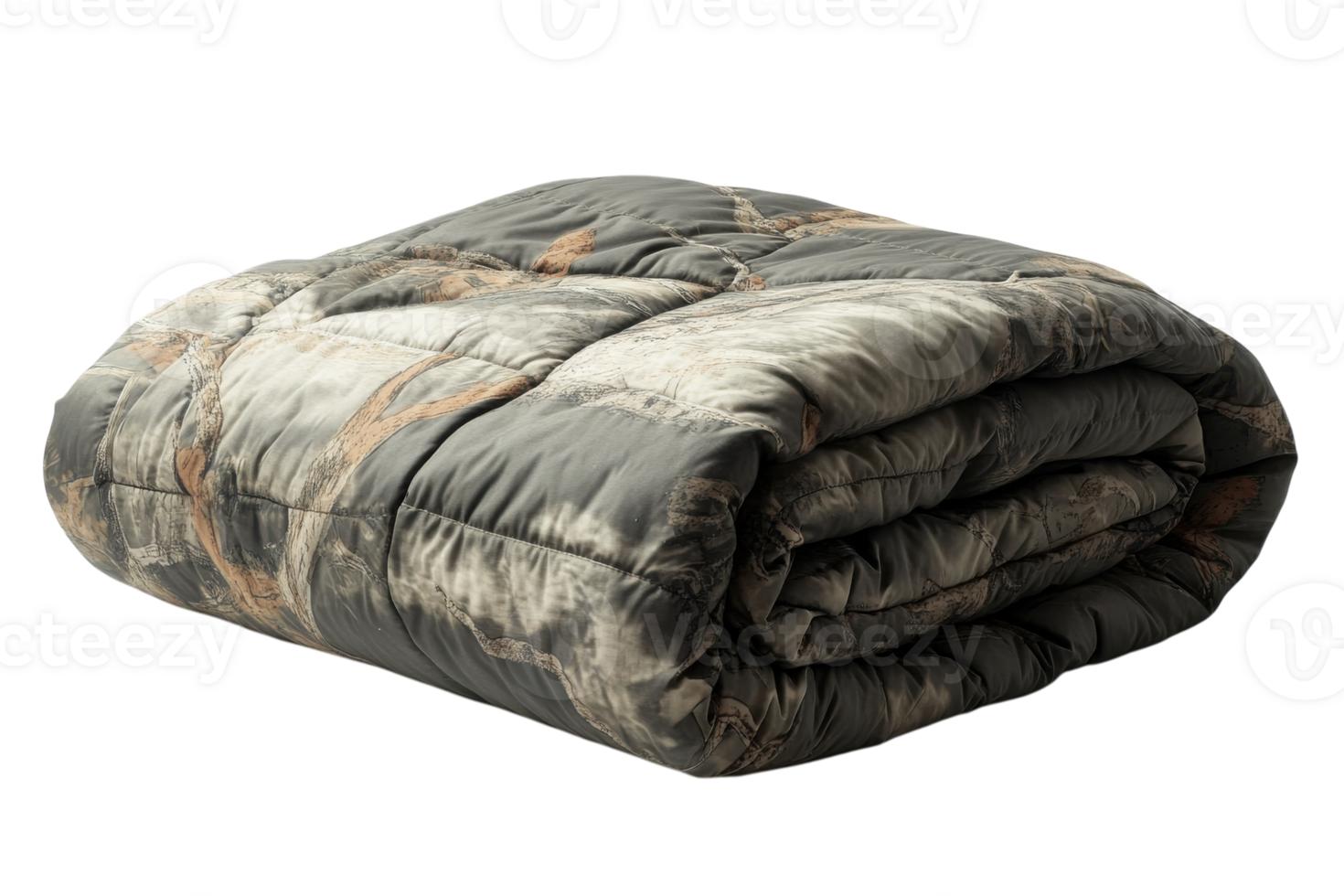 Cozy quilt display in neutral tones with textured fabric suitable for home decor and warmth png