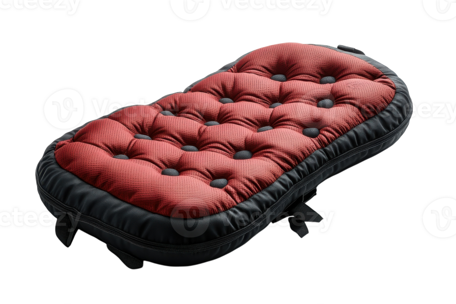 Rectangular red and black cushion with tufted design suitable for seating or decoration png