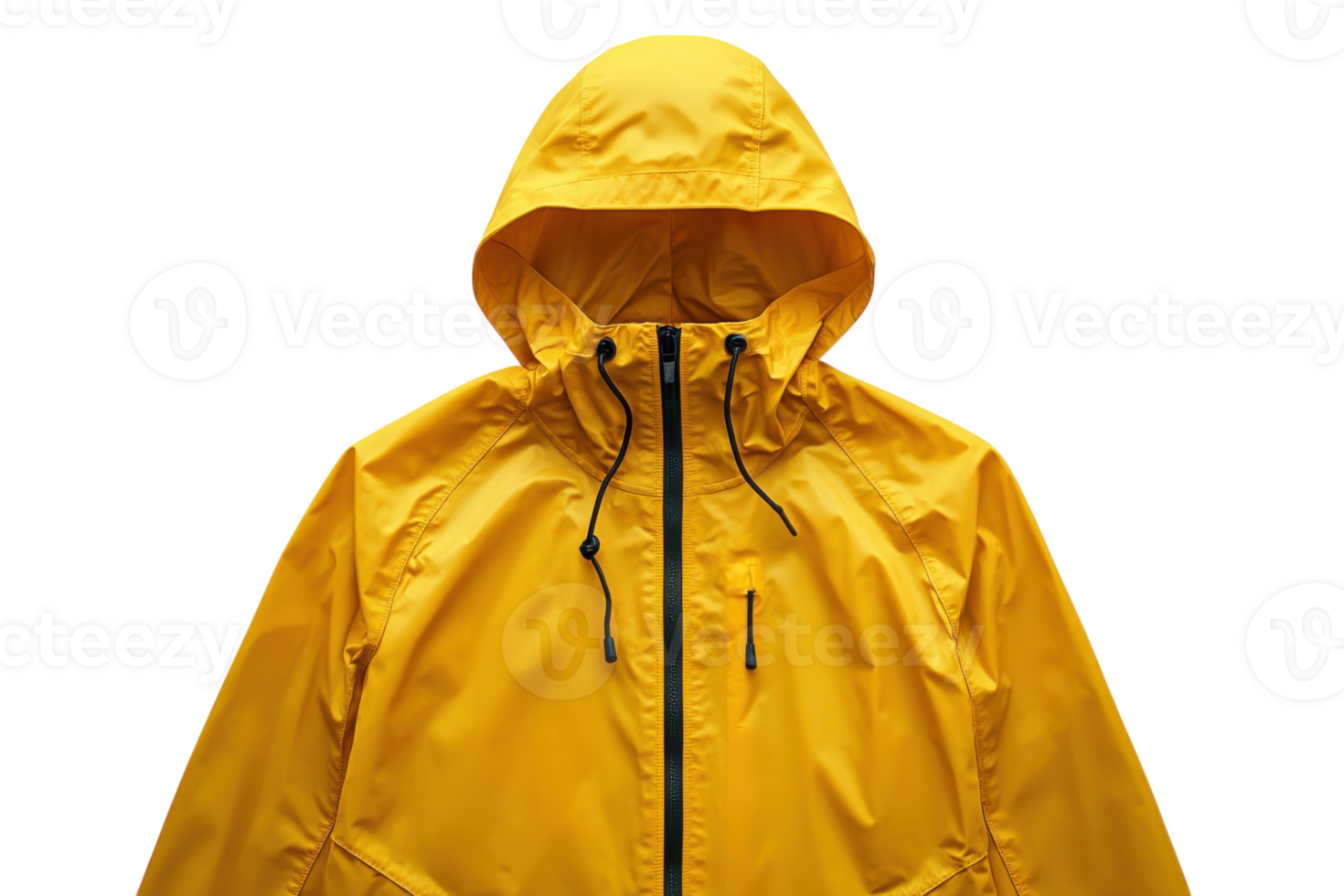 Stylish yellow waterproof jacket with hood displayed against a plain background for fashion enthusiasts png
