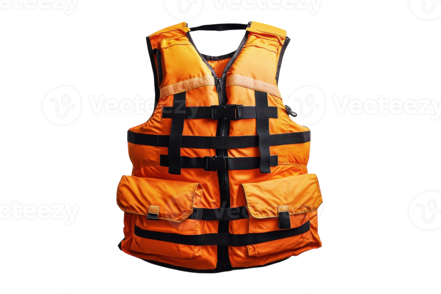 Bright orange life vest suitable for water activities and safety during outdoor adventures png