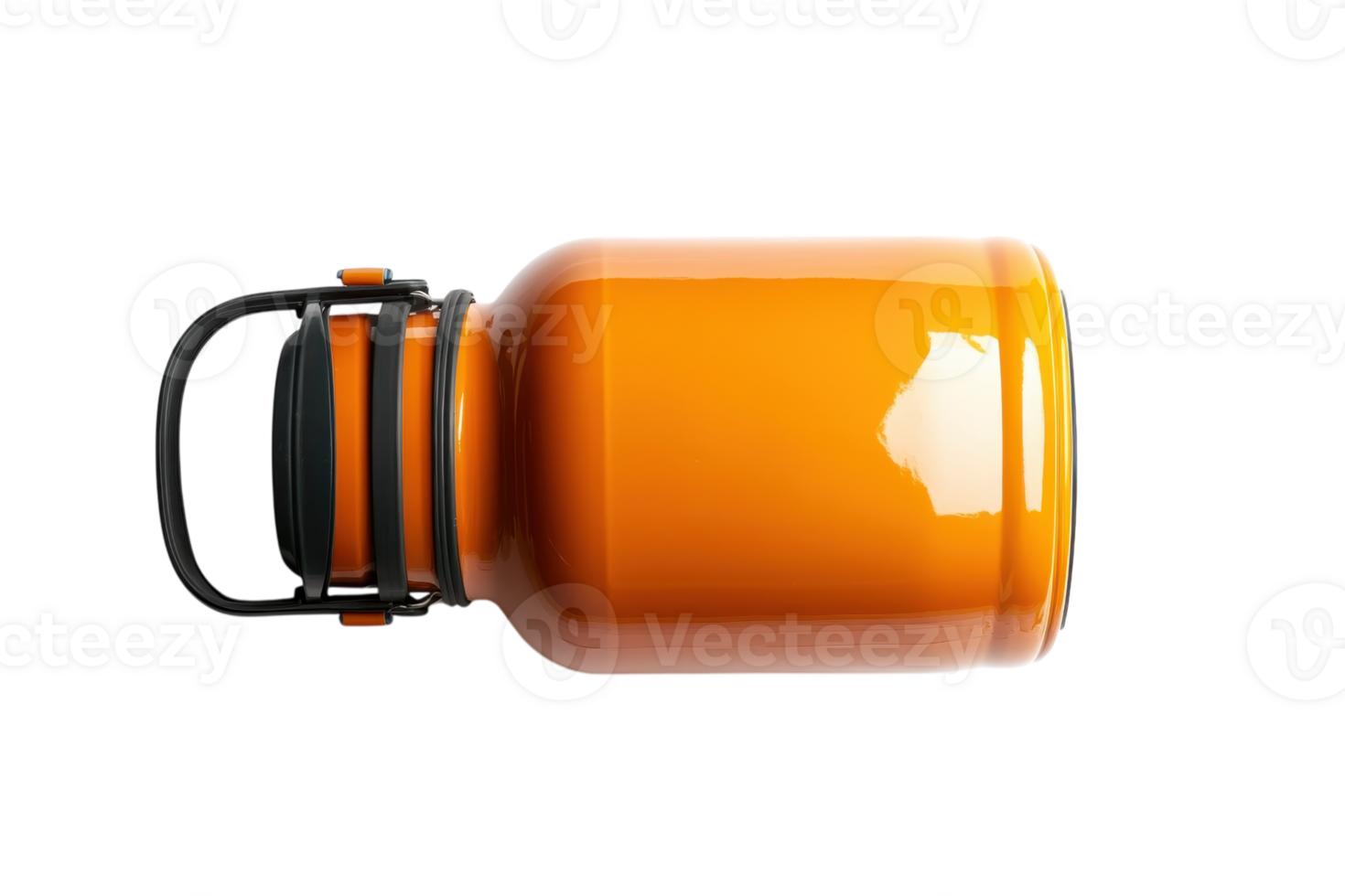 Bright orange water bottle with a sturdy handle placed on a white background png
