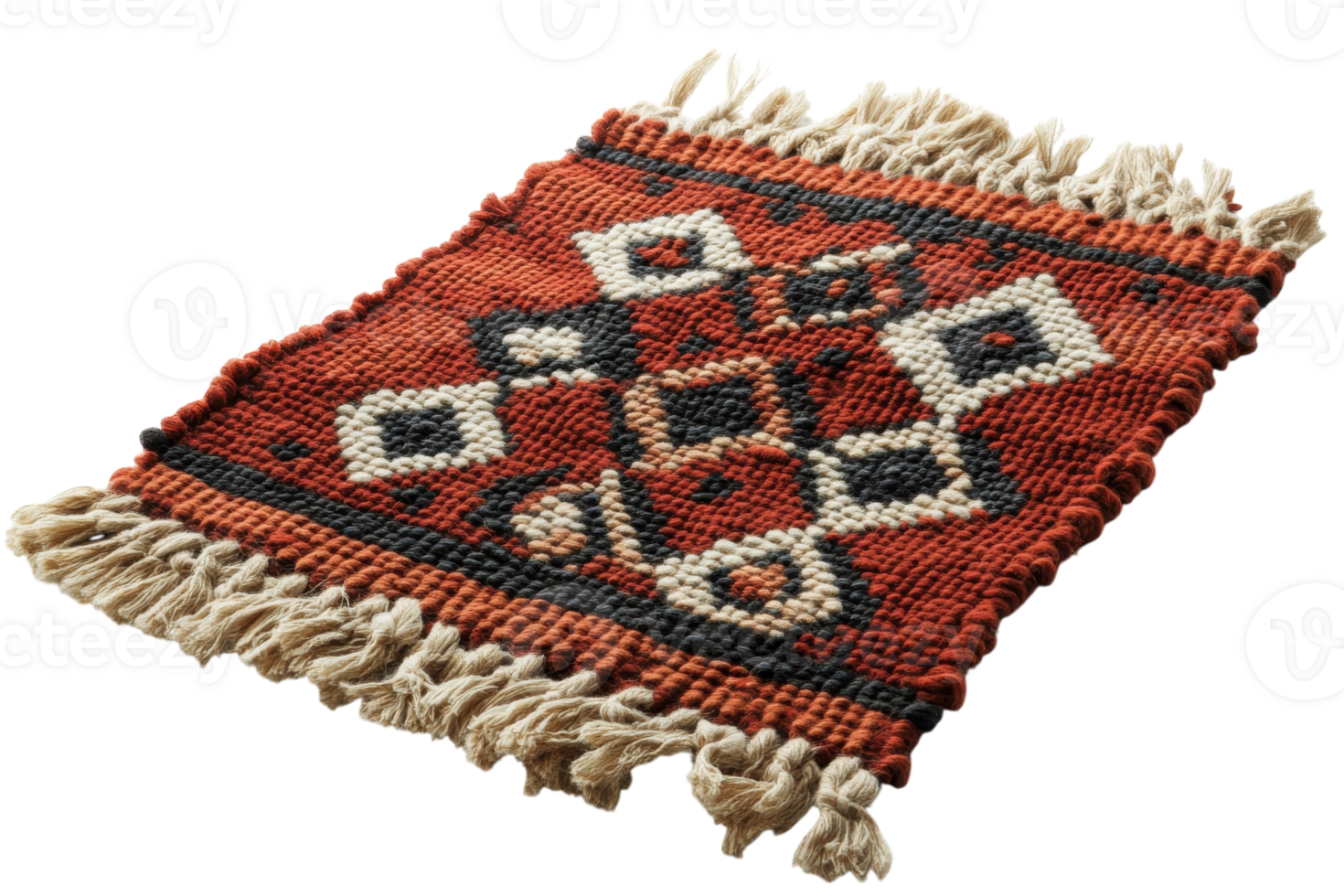 Handwoven decorative rug showcasing intricate patterns and vibrant colors placed on a light surface png