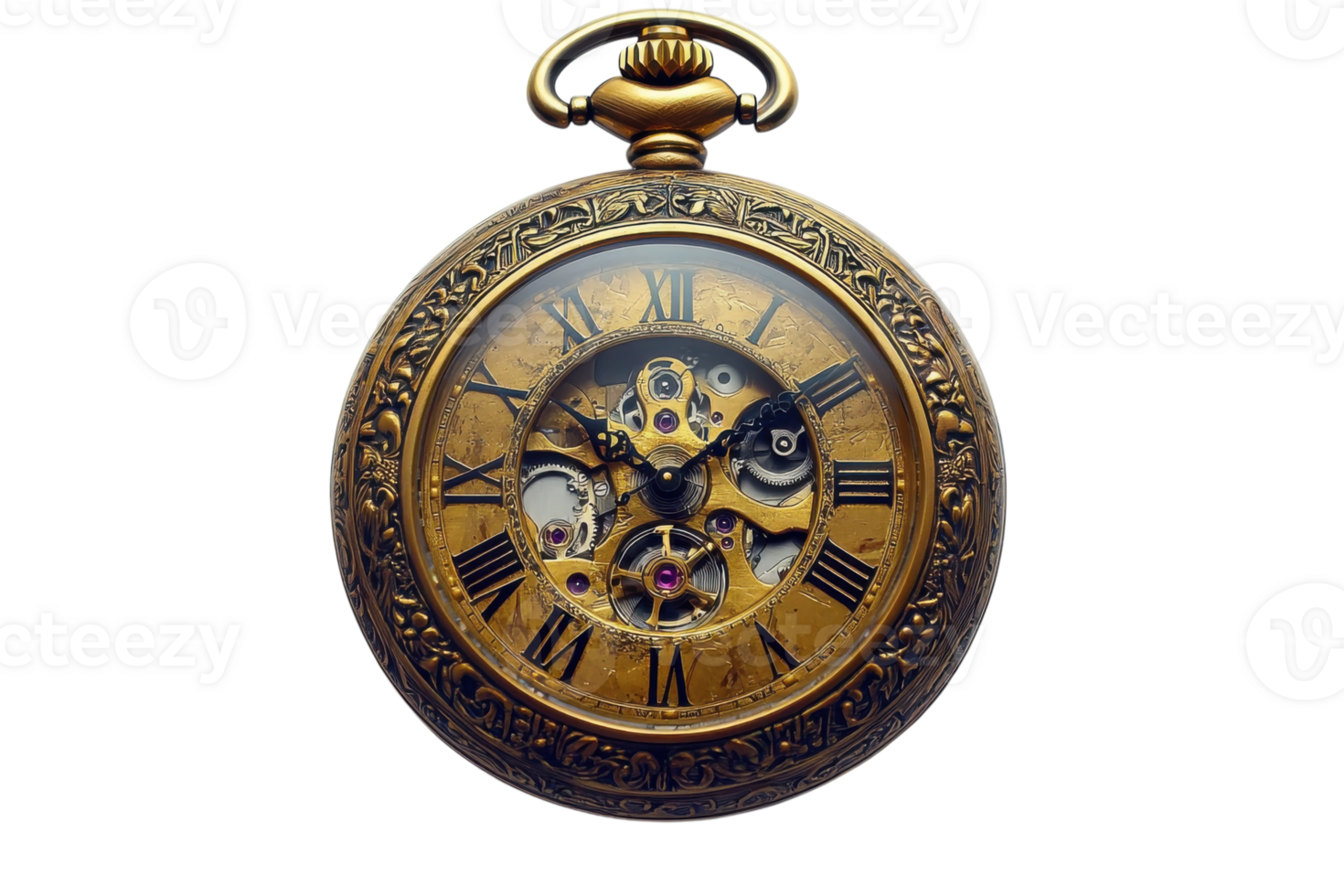 Vintage pocket watch with intricate mechanical details and ornate design showcasing craftsmanship from a bygone era png