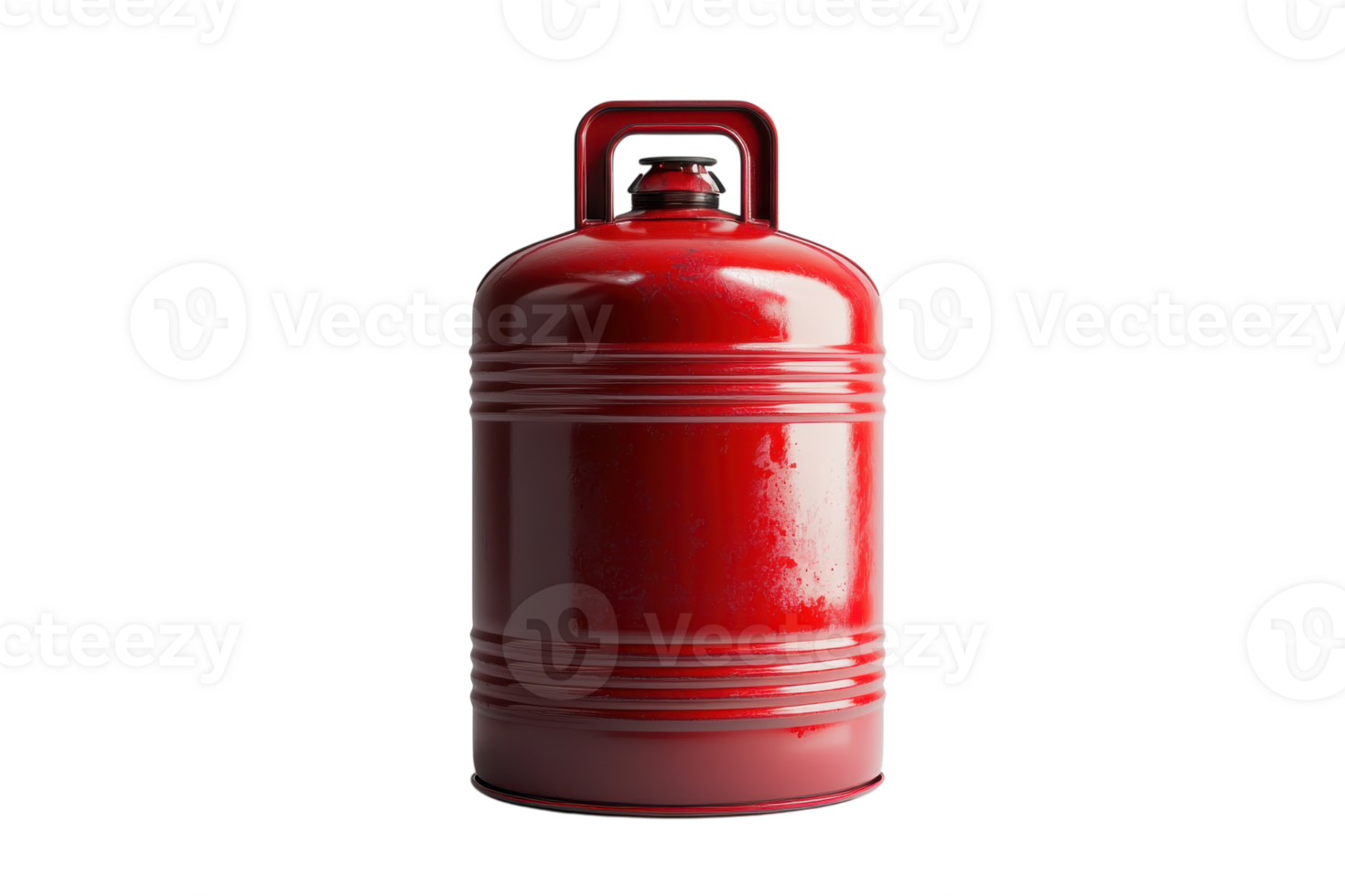 Red metal container for liquid storage positioned on a clean white background with soft lighting illuminating its surface png
