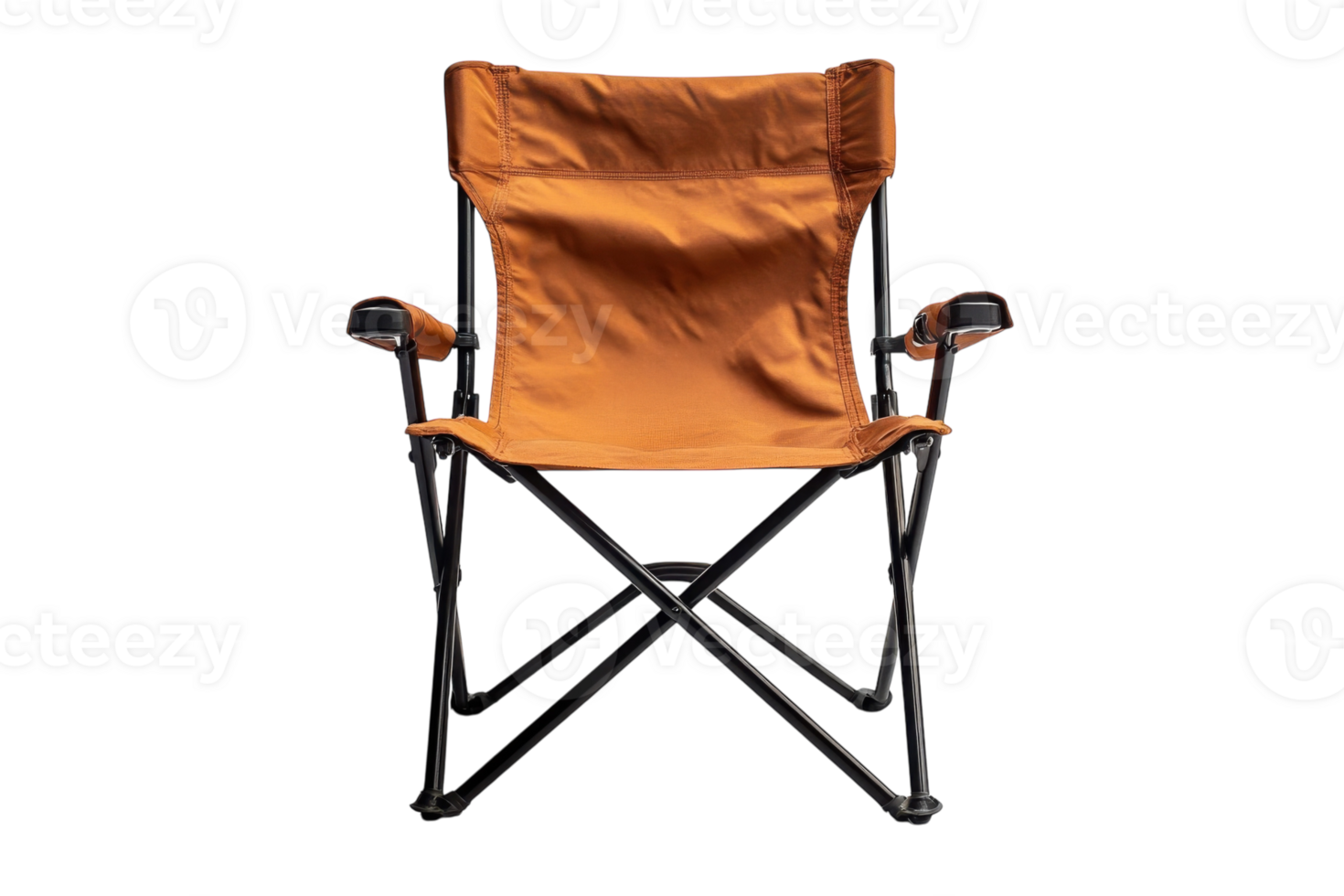 camping stoel met een oranje kleding stof en zwart metaal kader gepositioneerd centraal Aan een wit achtergrond png