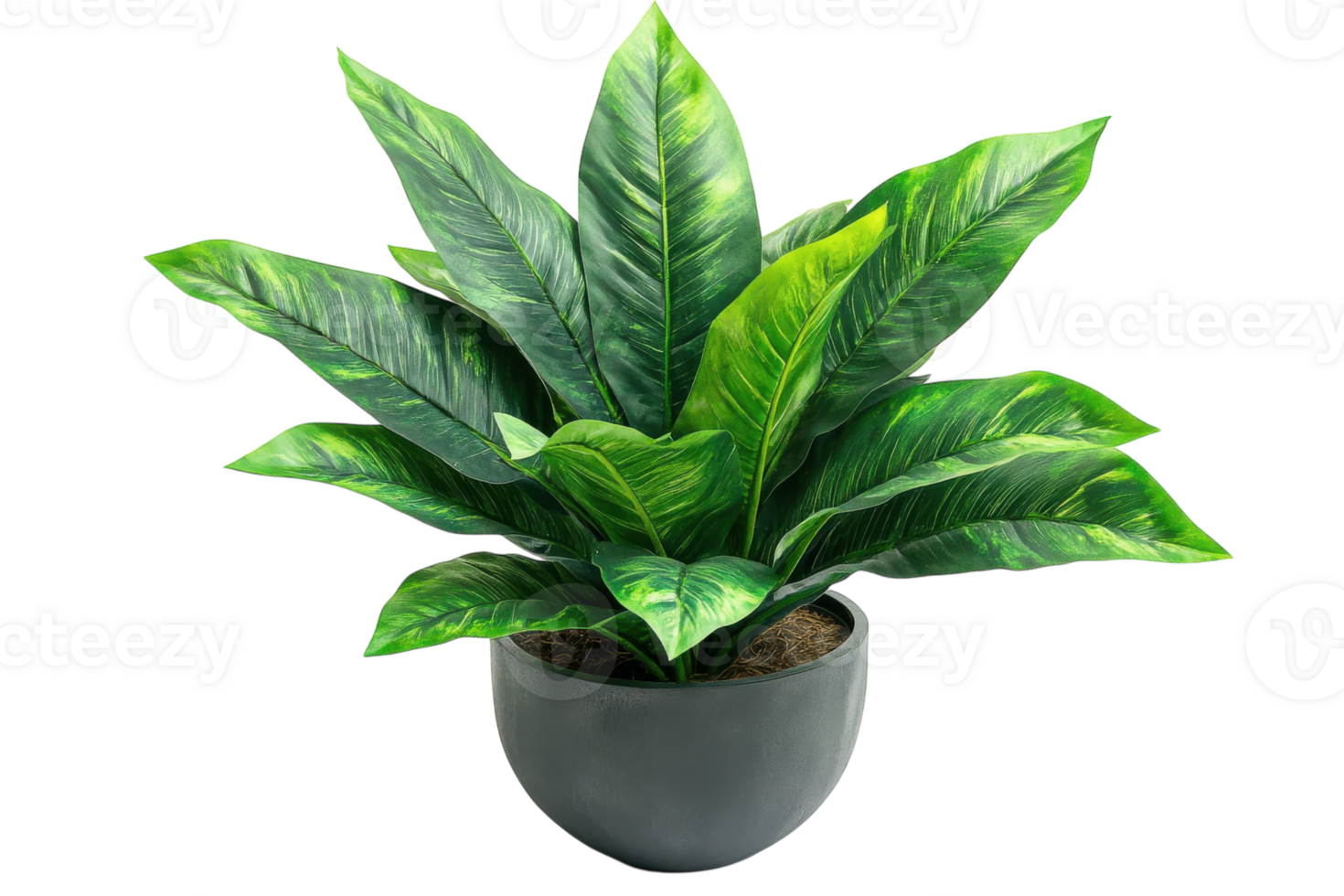 Lush green artificial plant in a simple black pot for home or office decoration png