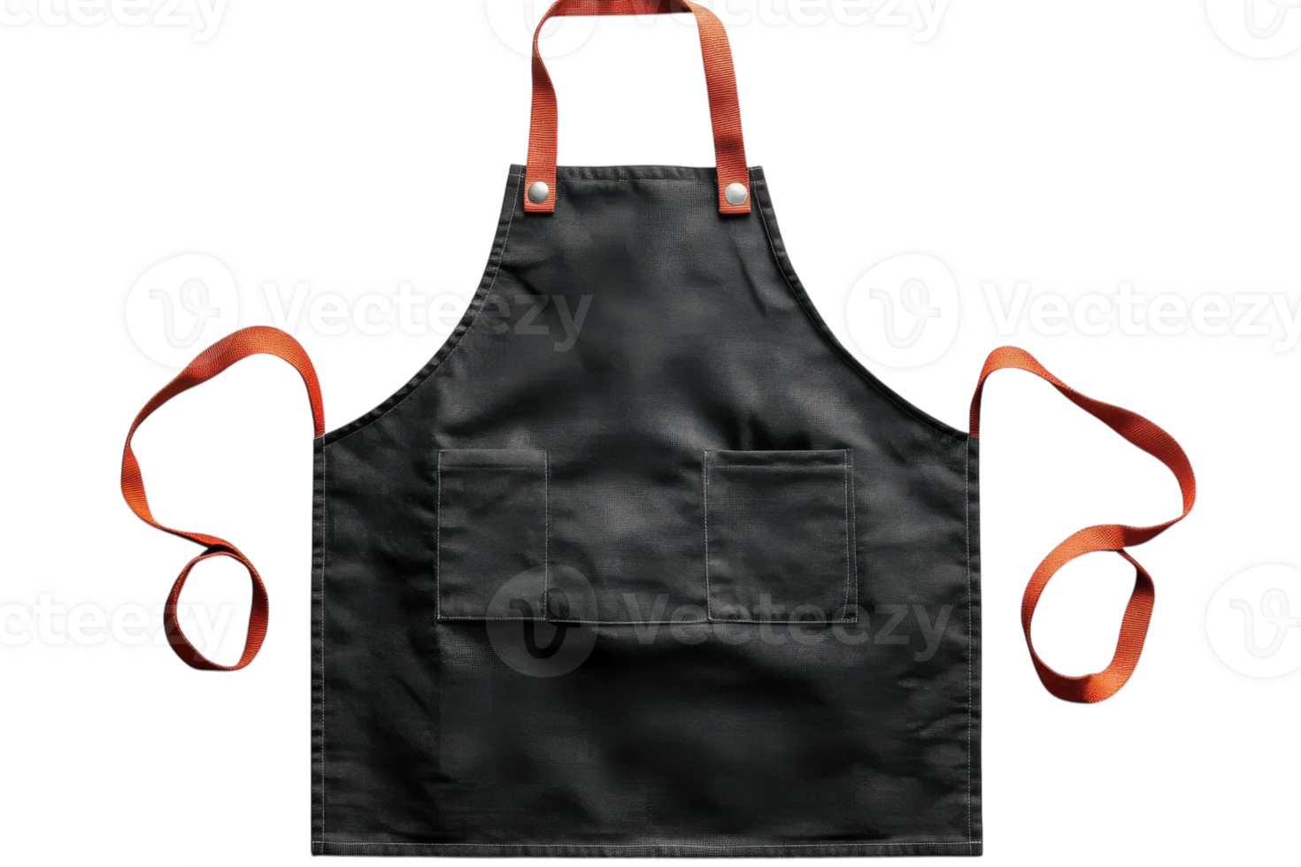 Black kitchen apron with orange straps displayed on a white background png