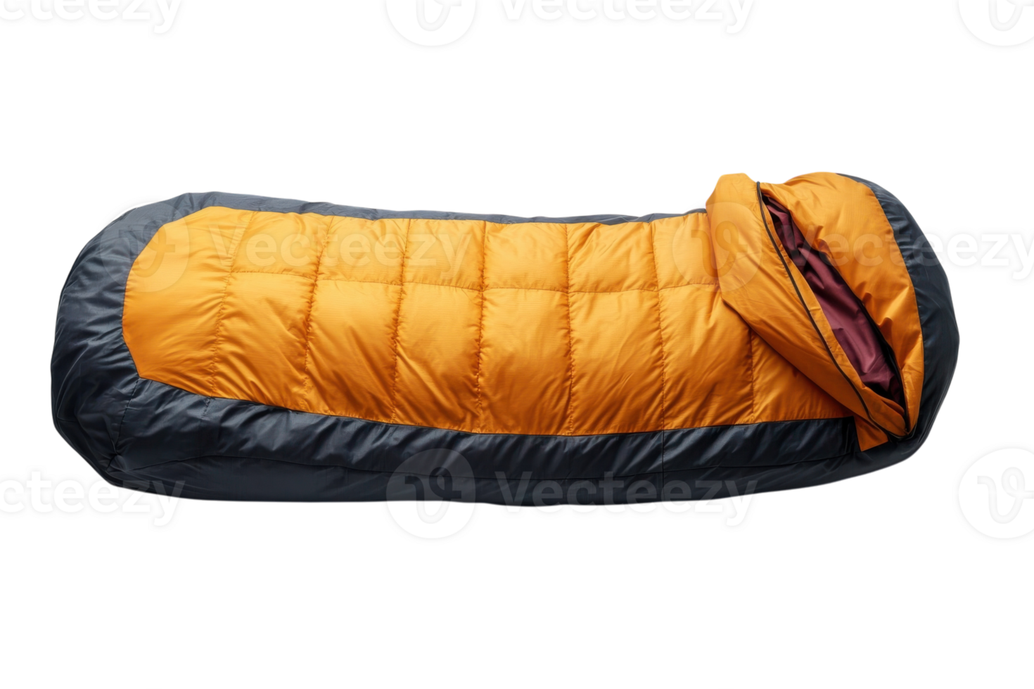 Cozy orange and gray sleeping bag ideal for camping and outdoor adventures during cold nights png
