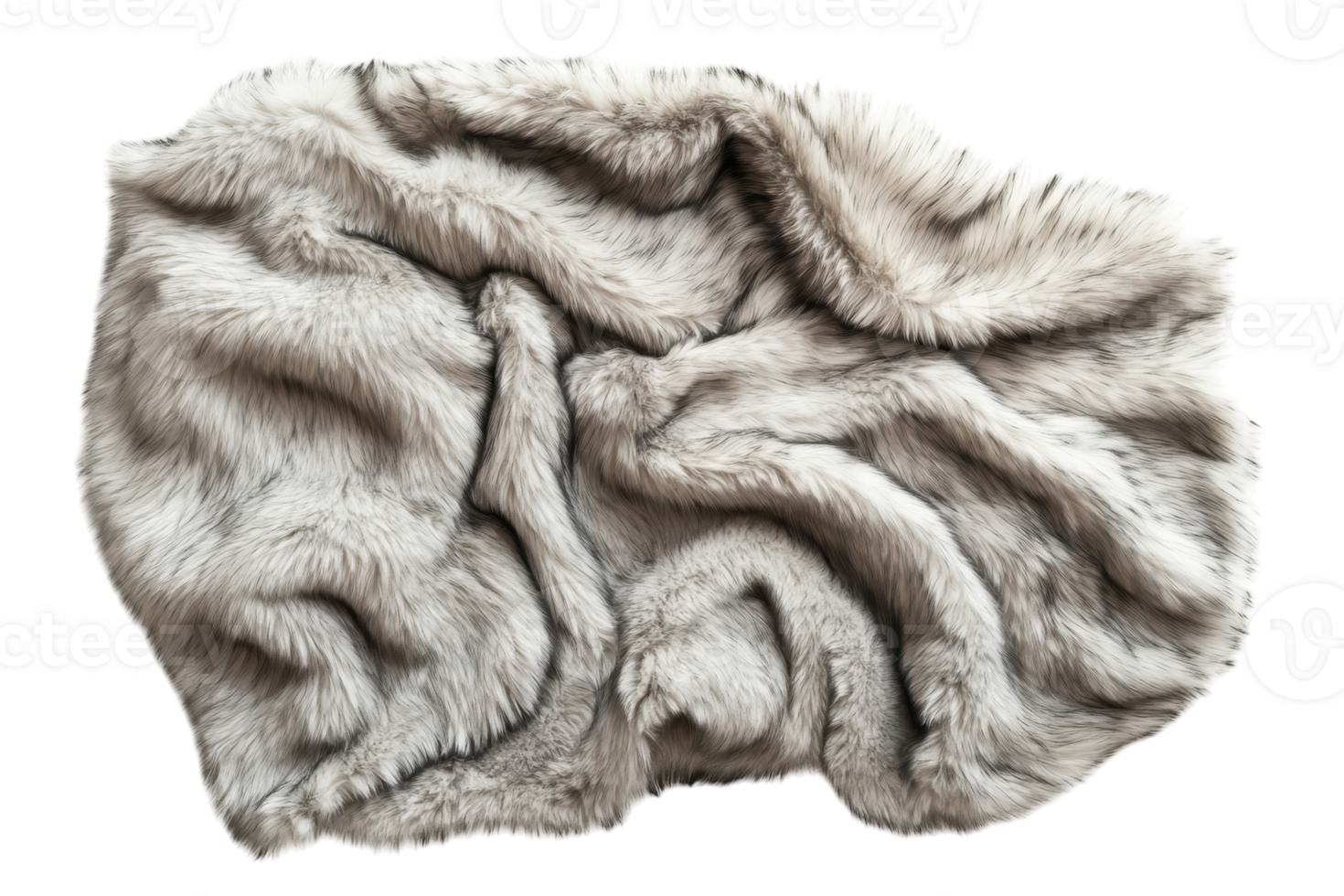 Soft gray faux fur blanket draped elegantly on a white background for home decor inspiration png
