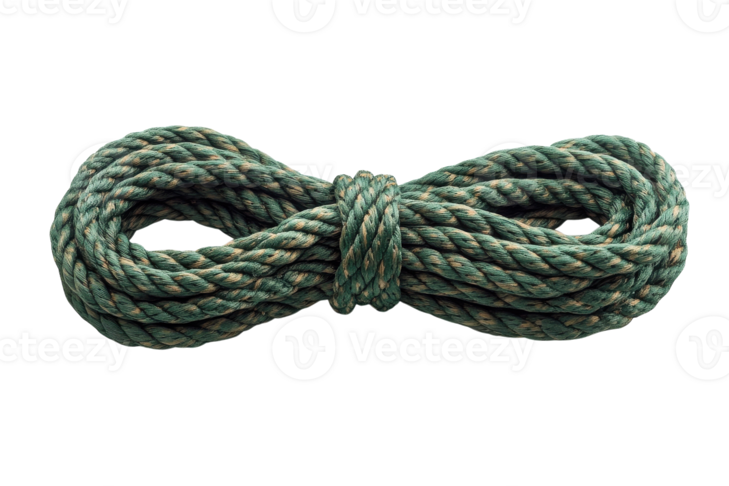 Thick green rope coiled neatly on a white surface showcasing its durability and texture png