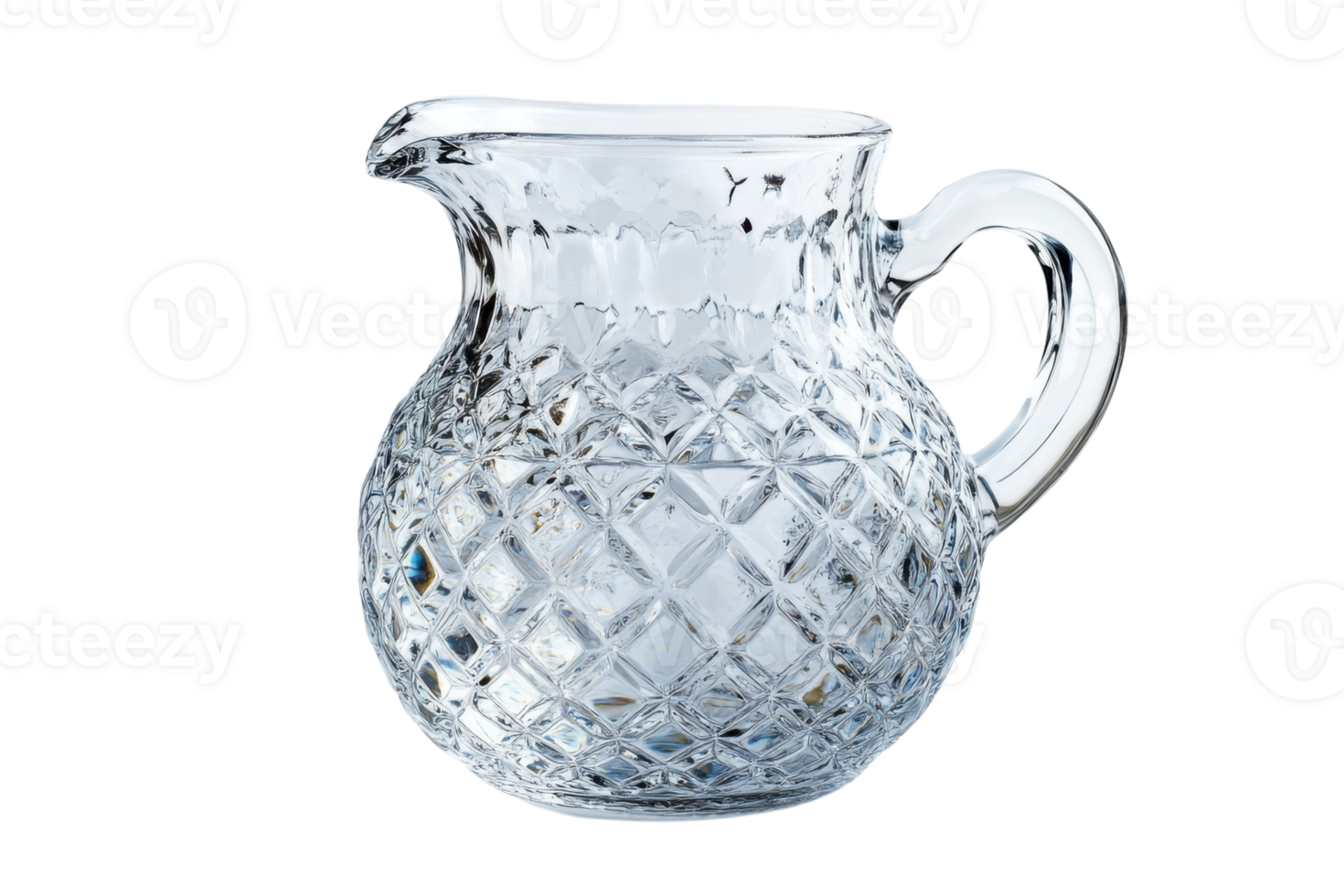 Elegant crystal pitcher filled with clear water against a minimal background highlighting its craftsmanship and design png