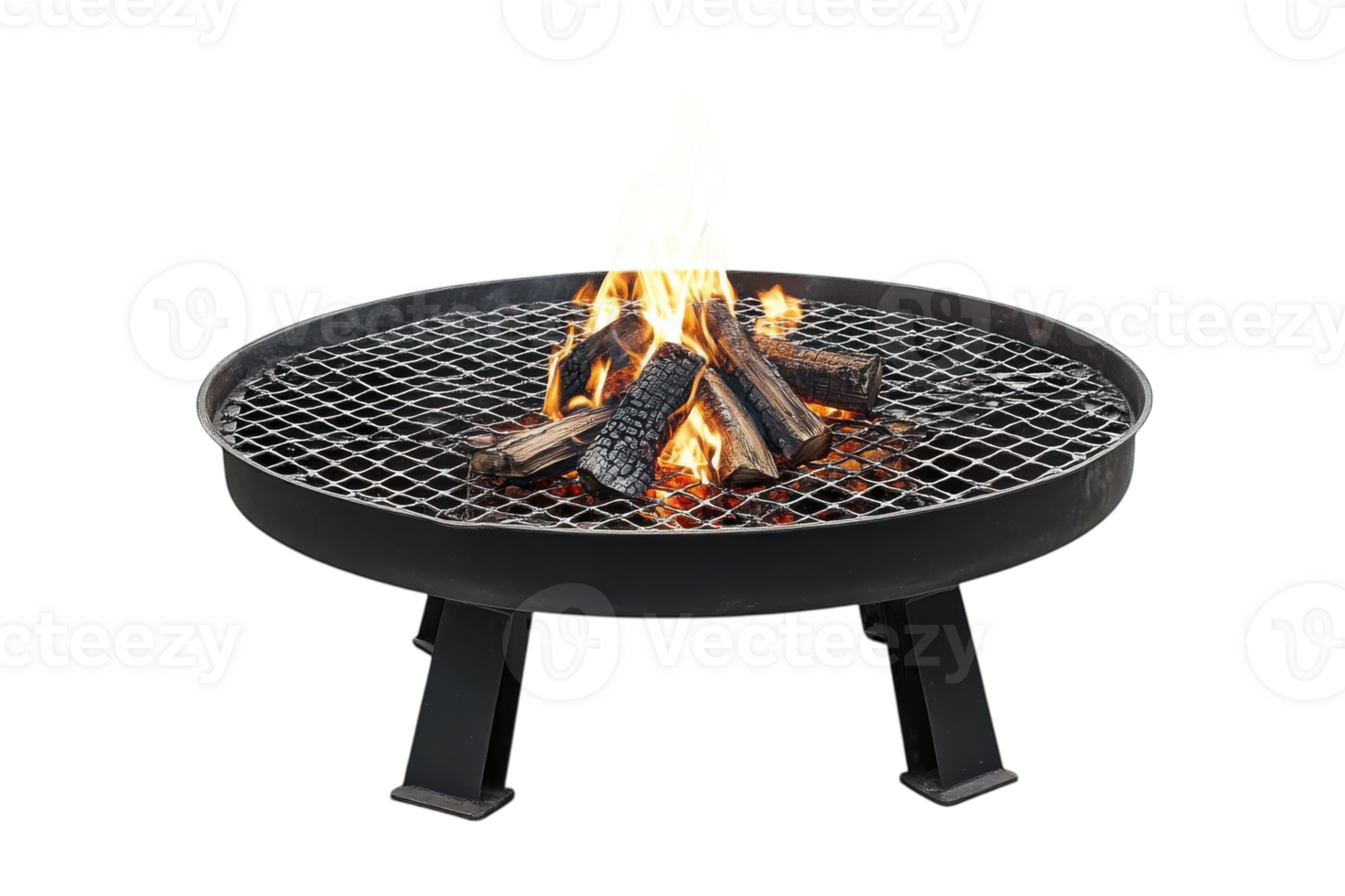 Modern fire pit with flames and wood logs creating warmth in outdoor space during evening gathering png