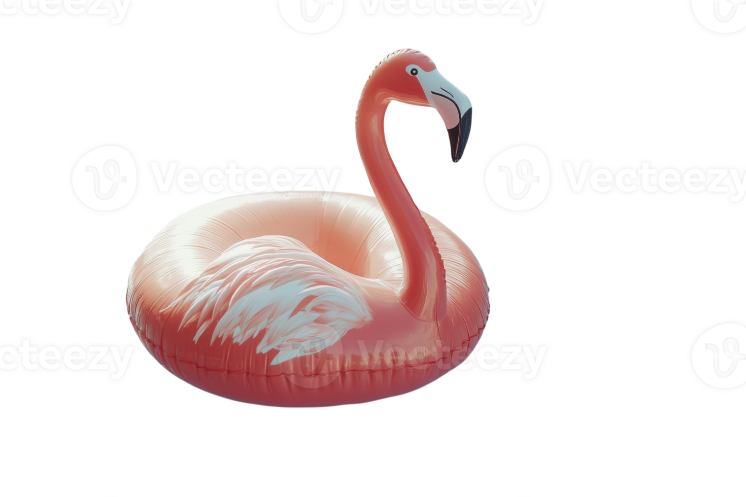 Bright inflatable flamingo pool float relaxing in calm blue water on a sunny day png