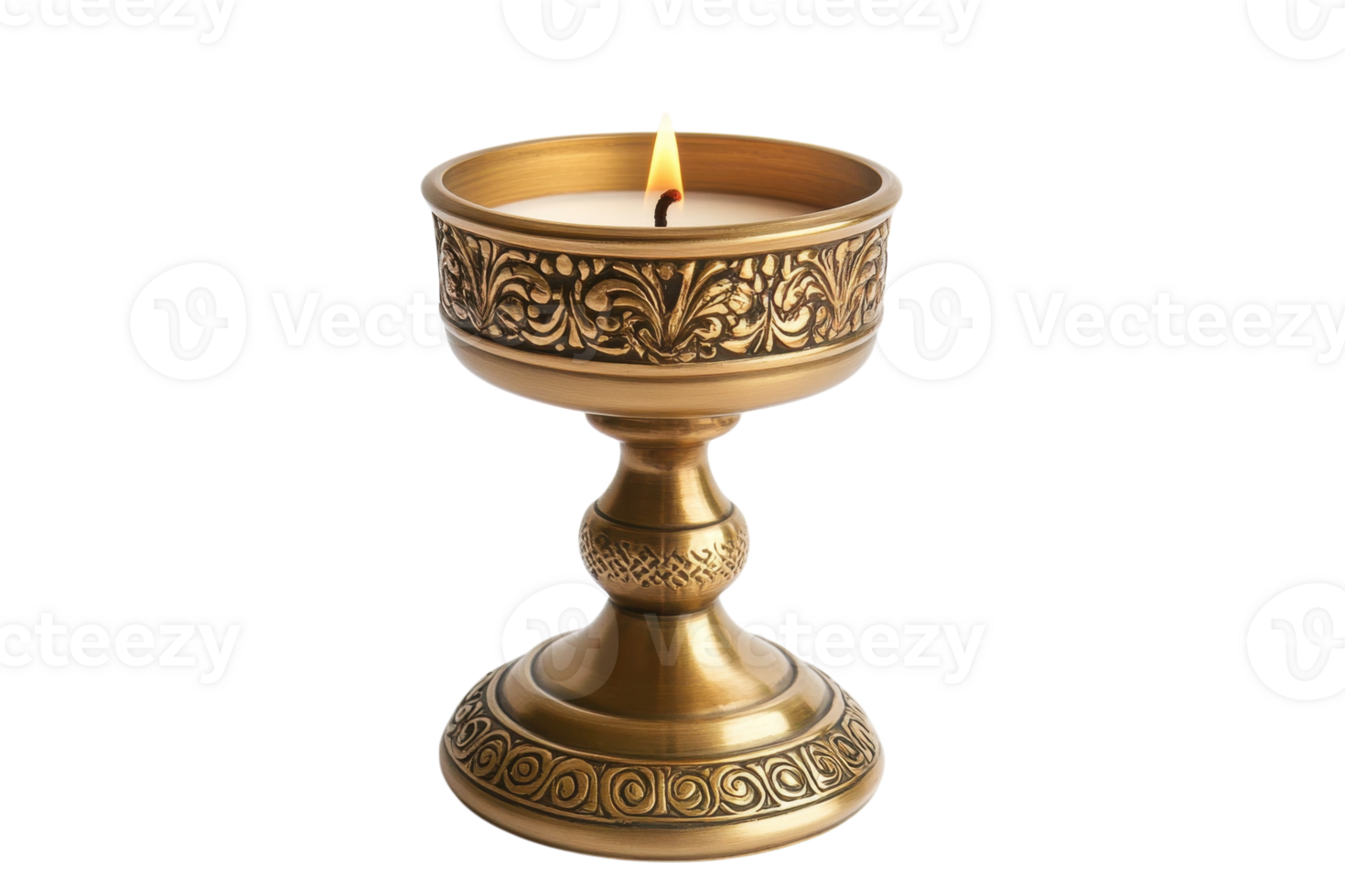Elegant candle with intricate design illuminating a serene space in soft light during evening hours png