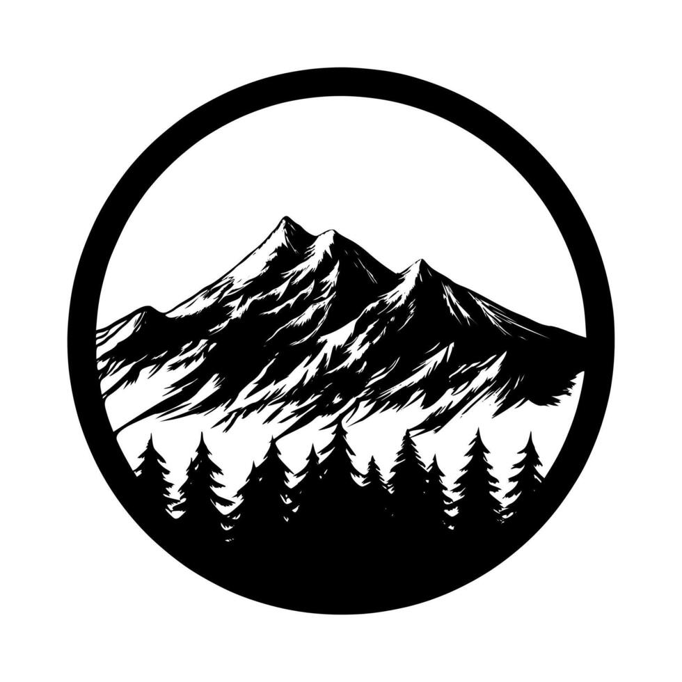 Black and white mountain illustration vector