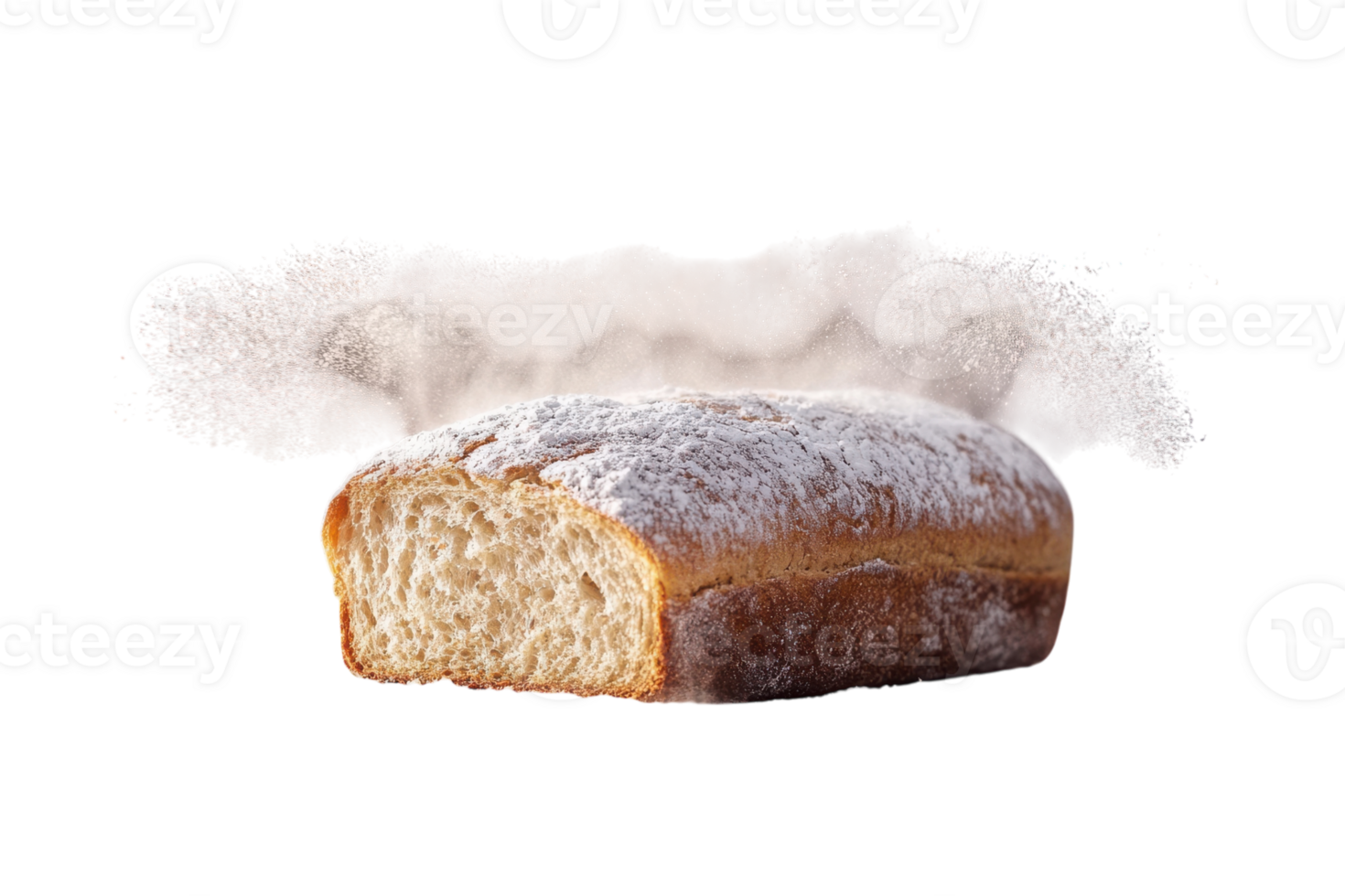 Freshly baked bread with flour dusting in a rustic kitchen setting png