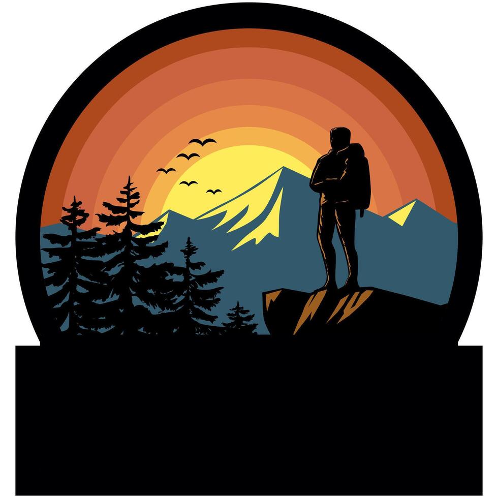 Adventure logo with silhouette of person over the hill vector