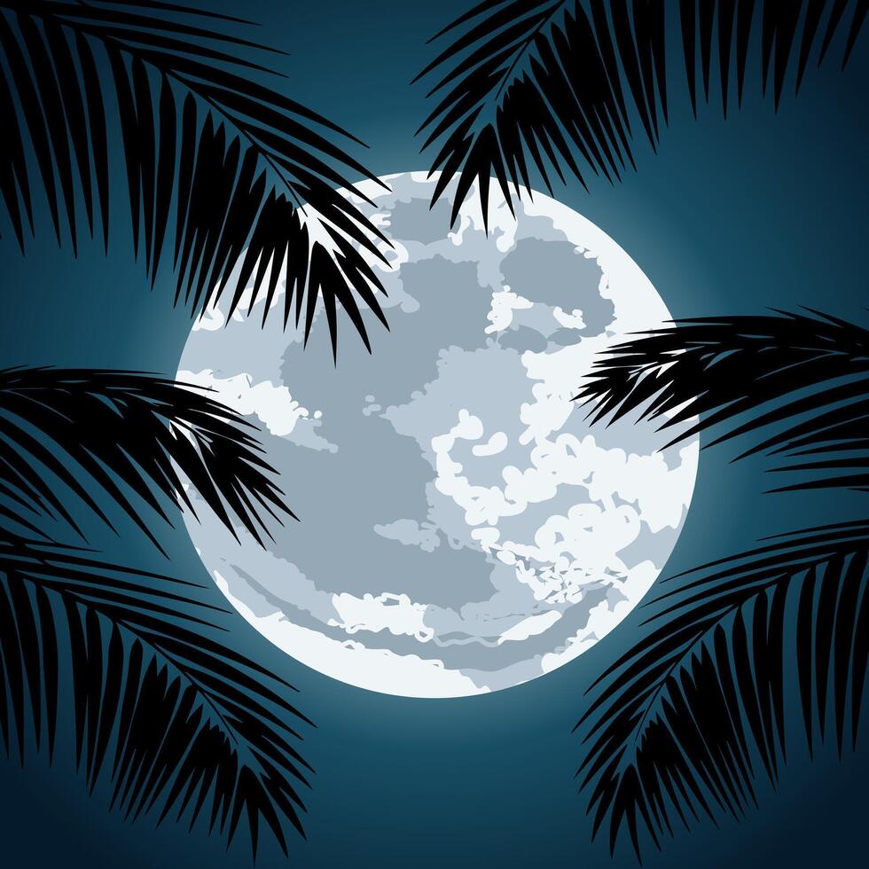 Full moon background with palm trees vector