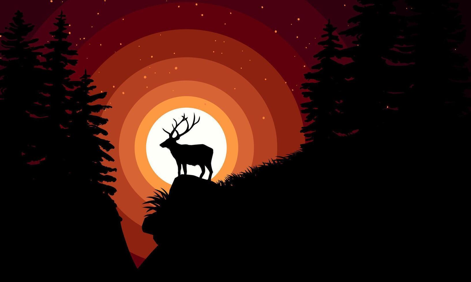 A deer standing on the cliff at sunset vector