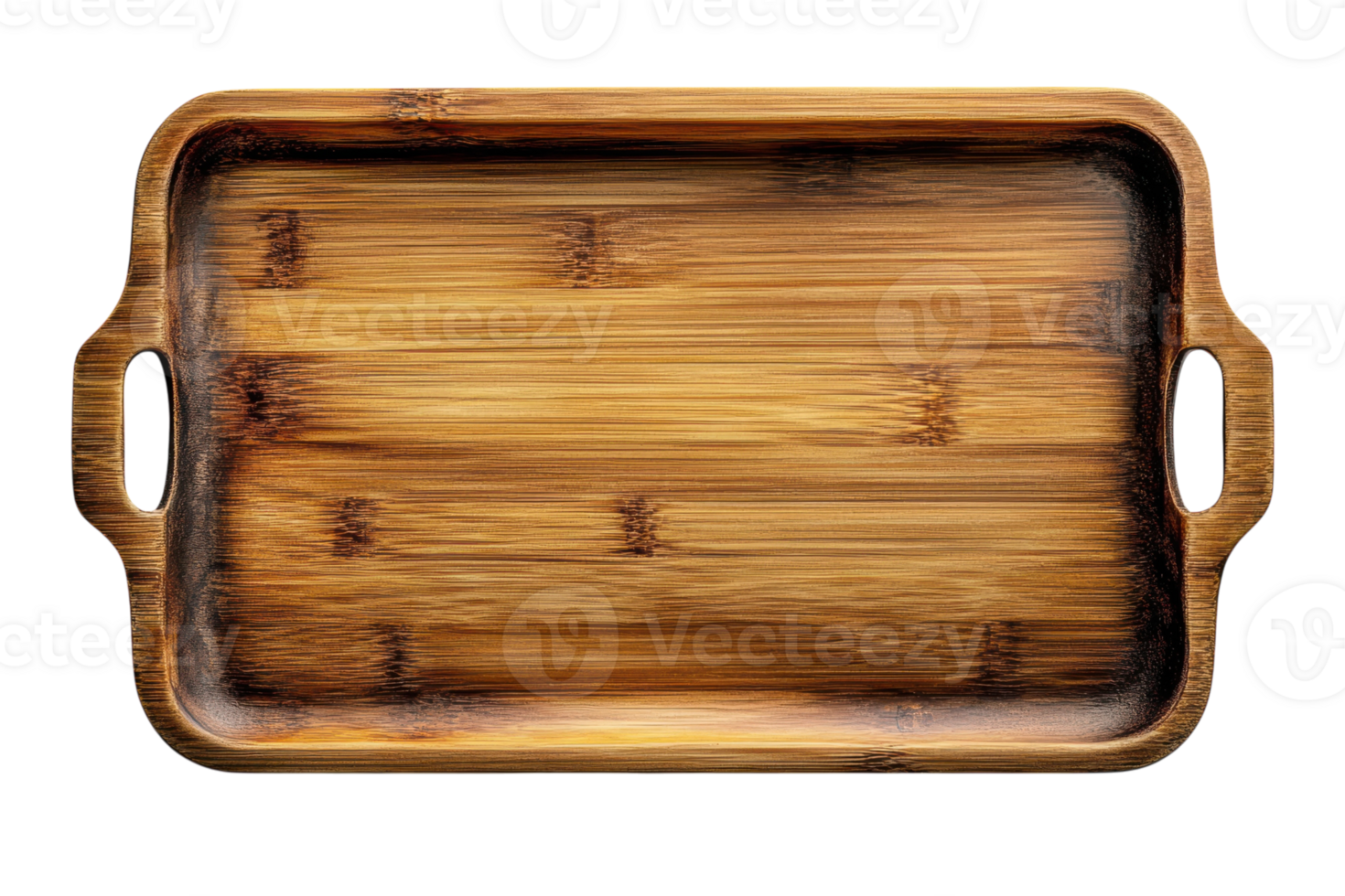 Wooden serving tray with handles ideal for presentations and gatherings on a plain background png