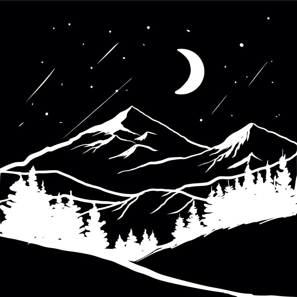 Doodle black and white night landscape vector