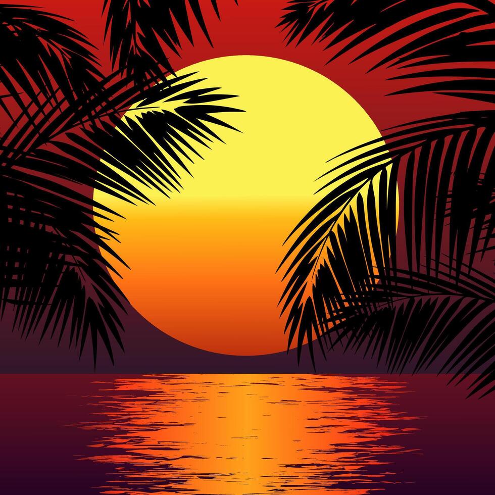 Silhouette of palm trees against the glowing sunset vector