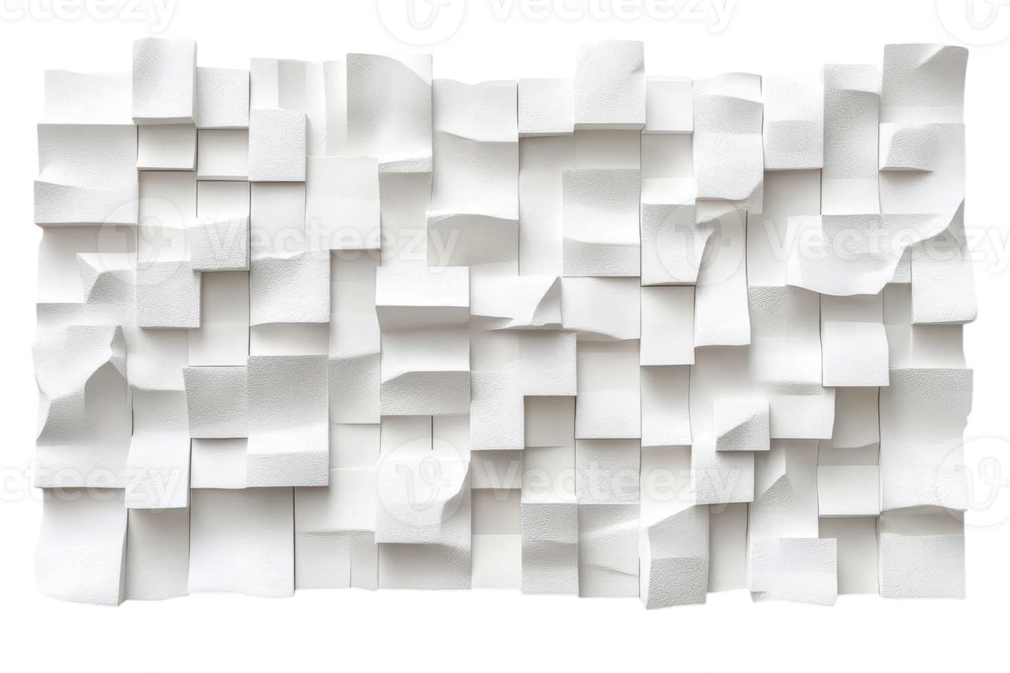 Abstract white wall art featuring textured paper forms arranged in a dynamic pattern png
