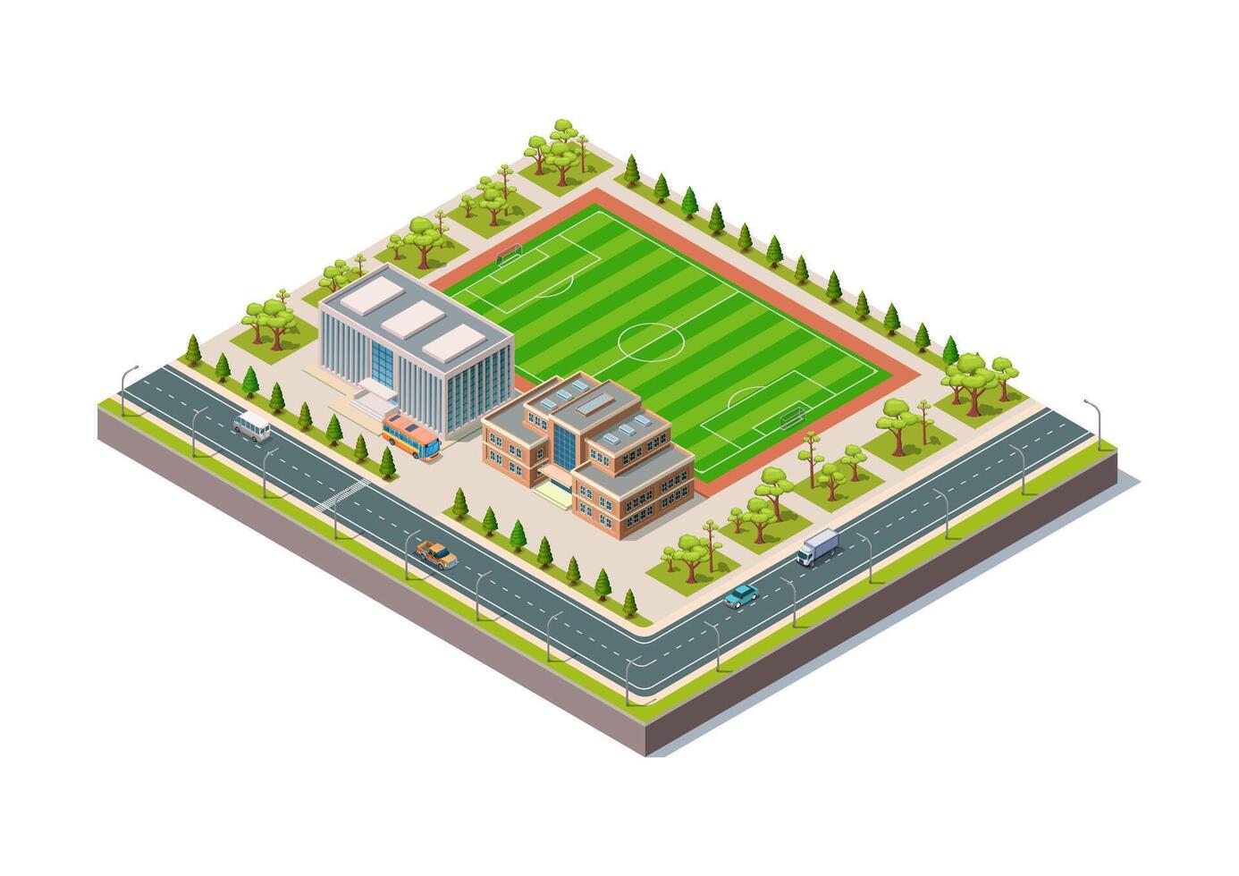 Isometric public school building. vector