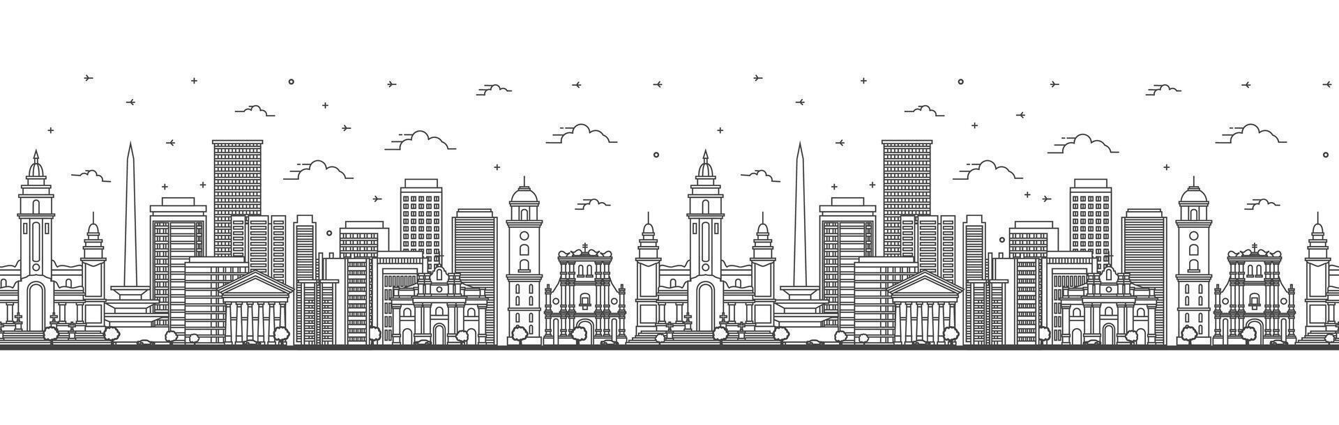 Seamless pattern with Outline Caracas Venezuela City Skyline with Modern and Historic Buildings Isolated on White. Caracas Cityscape with Landmarks. vector