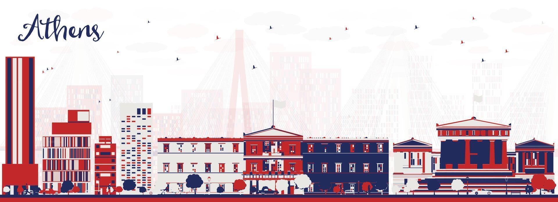 Abstract Athens Greece city skyline with color buildings. Business and tourism concept. Athens cityscape with landmarks. vector