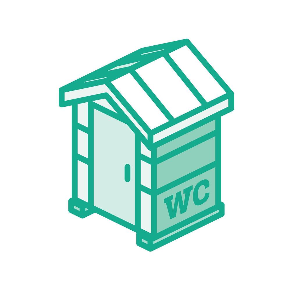Portable chemical toilet icon. Isometric dry water closet cabin. Object isolated on white. Outline style. vector