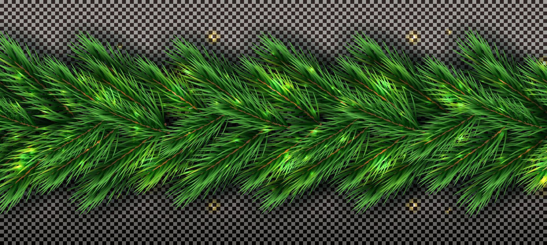 Holidays background with border of realistic looking christmas tree branches. Checkered background. Merry xmas decorate border background. vector