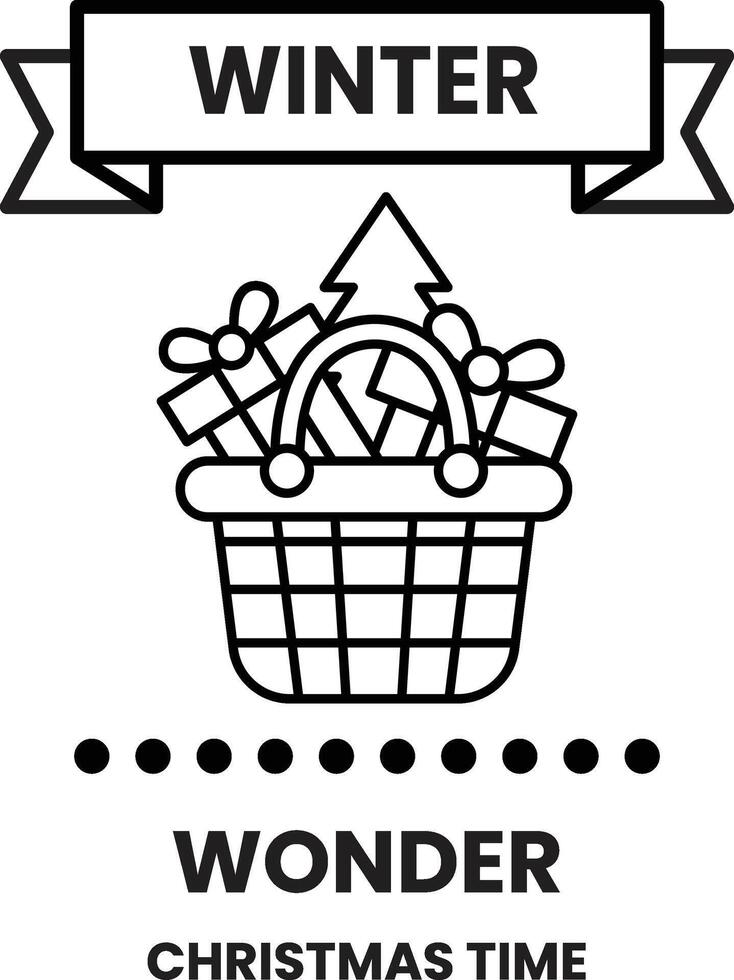 A basket full of presents with a banner that says Winter Wonder Christmas Time vector