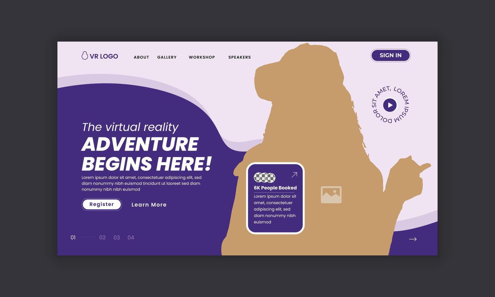 irtual reality new technology workshop website landing page design template vector