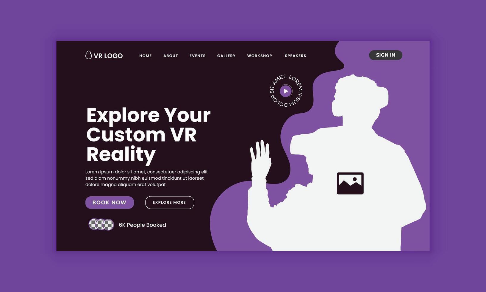 Website landing page design for a man and woman with virtual reality glasses Metaverse Virtual Reality Workshop vector