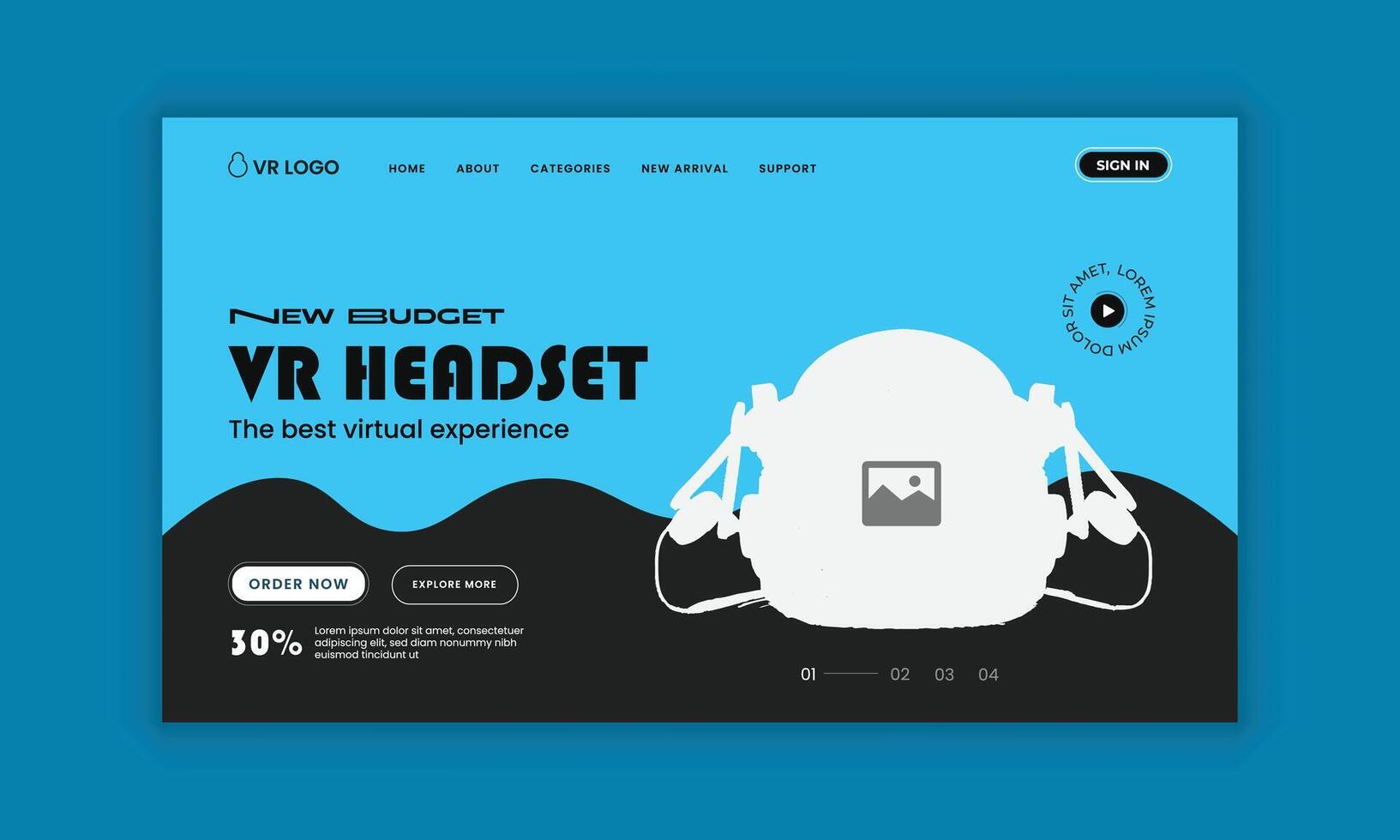Website landing page banner ui ux design template for modern technology with virtual reality headset sales vector