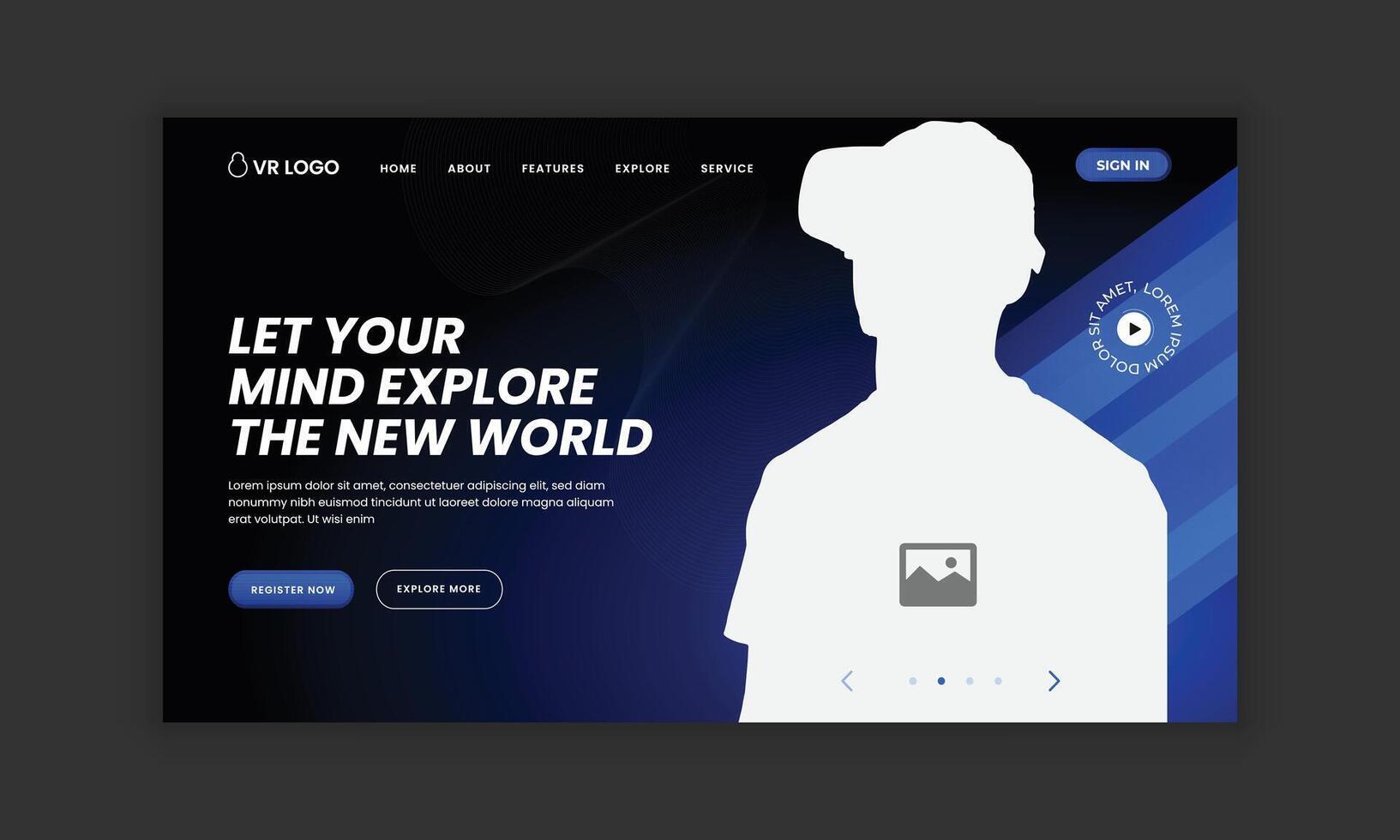 Virtual reality landing page template vector