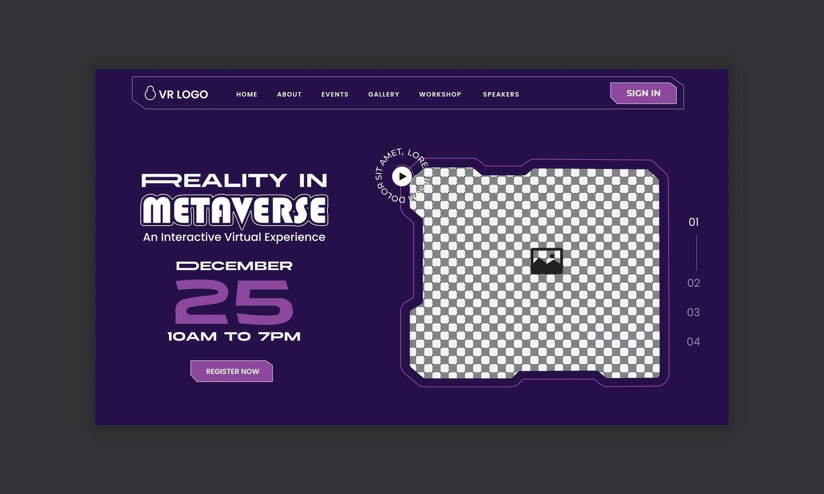 Metaverse Virtual Reality Workshop landing page ui ux design and virtual reality new technology workshop website landing page design template vector