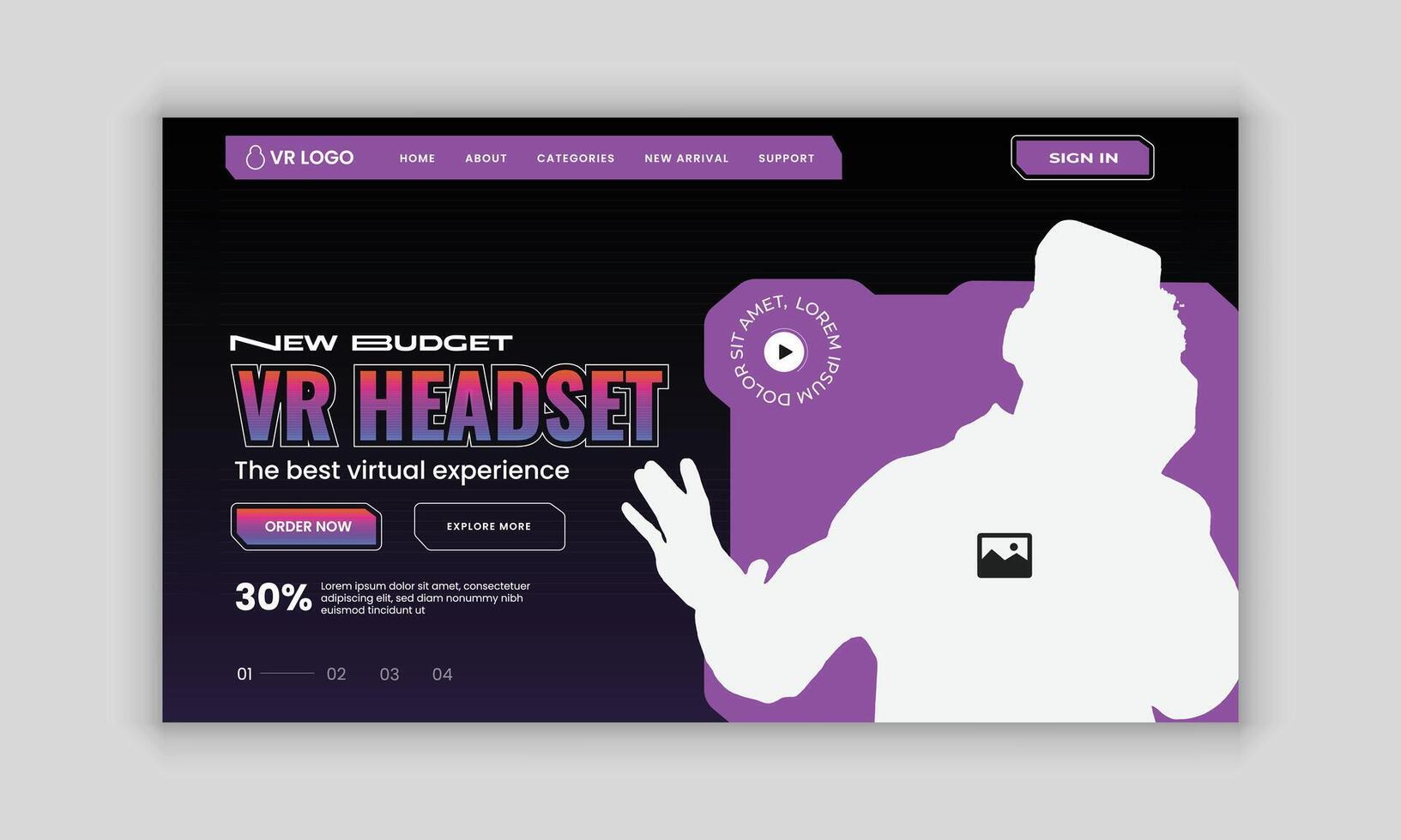 VR Headset Sale website landing page interface design or Metaverse VR Box Workshop home page template vector