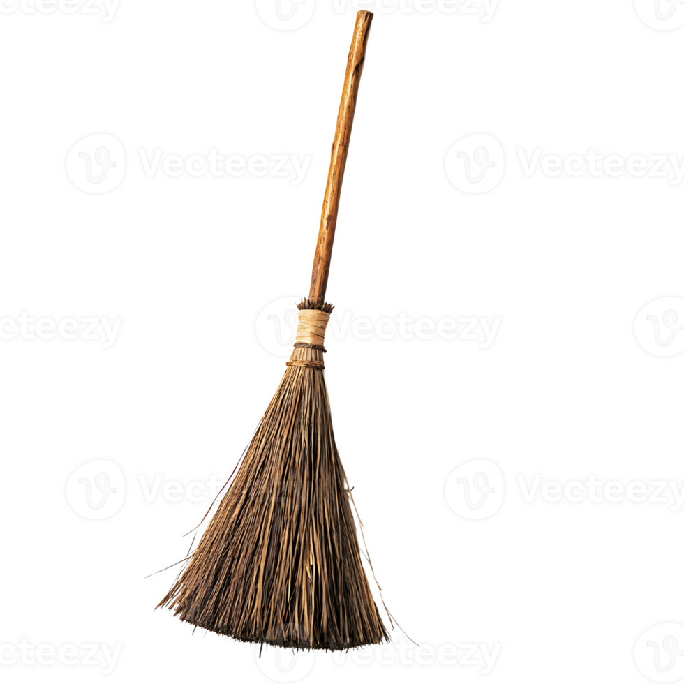 A broom with a wooden handle isolated on transparent background png