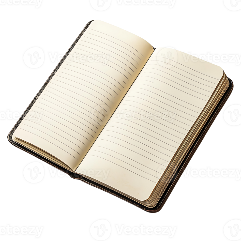 An open notebook with blank pages isolated on transparent background png