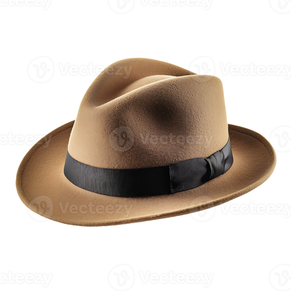 A tan hat with black band isolated on transparent background png