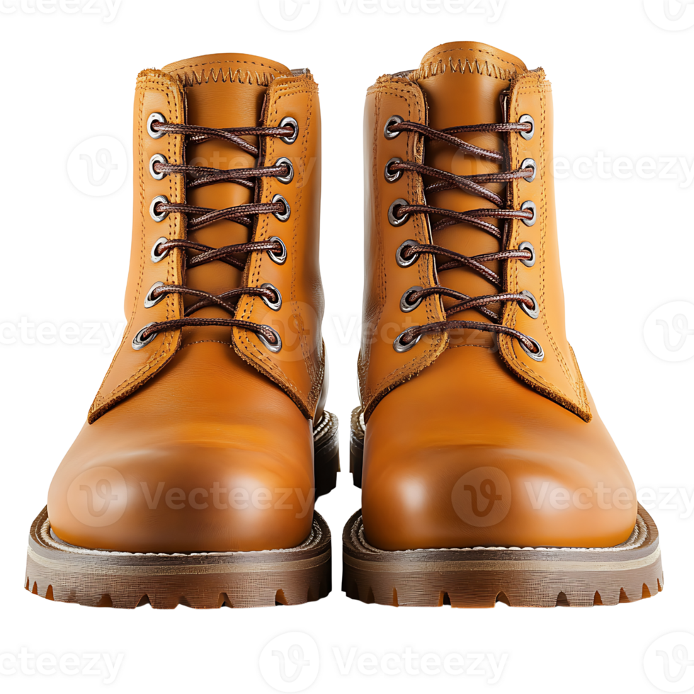 A pair of tan leather boots isolated on transparent background png