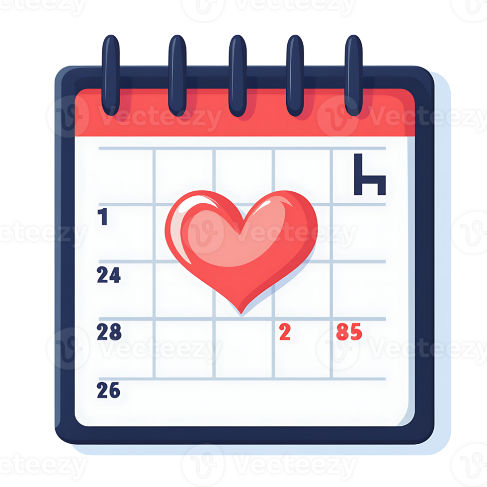 Calendar with heart symbol, representing love and special dates png